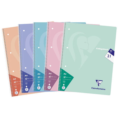 CLAIREFONTAINE Collegeblock PASTELL A4 80 Blatt liniert LIN 21 90g -5 Stück SPARPACK-