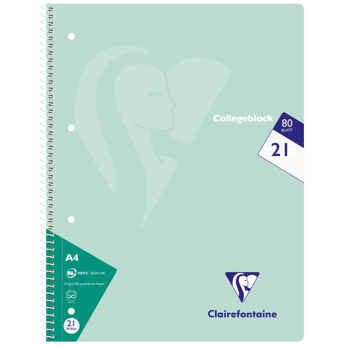 CLAIREFONTAINE Collegeblock PASTELL A4 80 Blatt liniert LIN 21 90g -5 Stück SPARPACK-