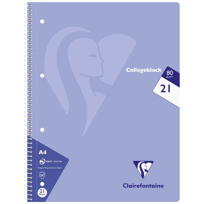 CLAIREFONTAINE Collegeblock PASTELL A4 80 Blatt liniert LIN 21 90g -5 Stück SPARPACK-