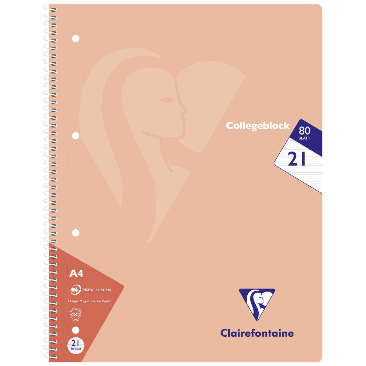 CLAIREFONTAINE Collegeblock PASTELL A4 80 Blatt liniert LIN 21 90g -5 Stück SPARPACK-