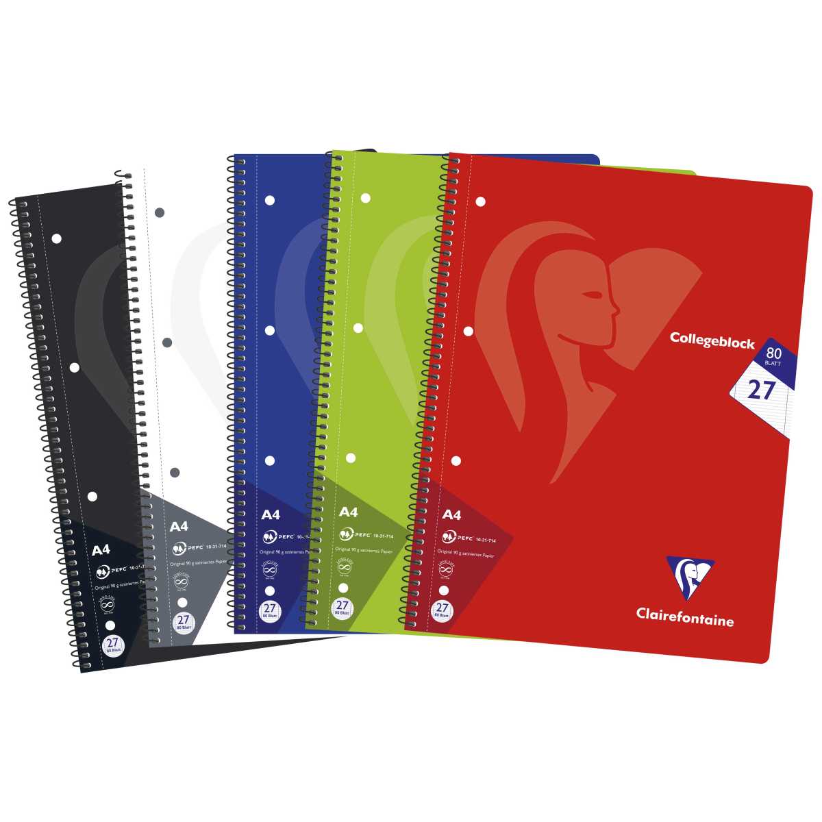 CLAIREFONTAINE Collegeblock INTENSIV A4 80 Blatt liniert Doppelrand LIN 27 90g -5 Stück SPARPACK-