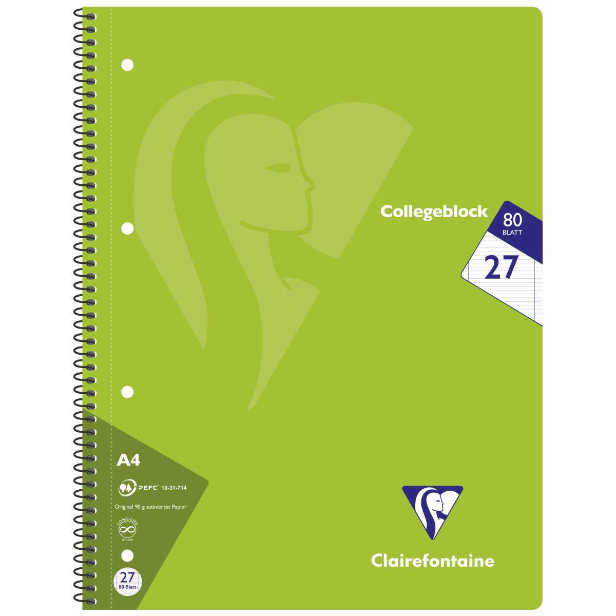 CLAIREFONTAINE Collegeblock INTENSIV A4 80 Blatt liniert Doppelrand LIN 27 90g -5 Stück SPARPACK-