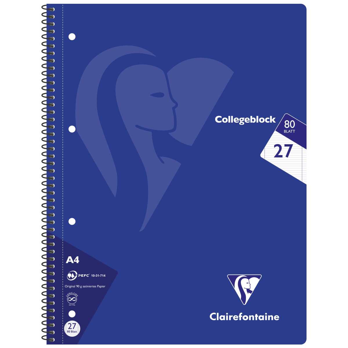 CLAIREFONTAINE Collegeblock INTENSIV A4 80 Blatt liniert Doppelrand LIN 27 90g -5 Stück SPARPACK-