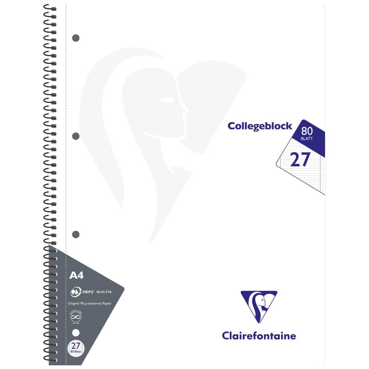 CLAIREFONTAINE Collegeblock INTENSIV A4 80 Blatt liniert Doppelrand LIN 27 90g -5 Stück SPARPACK-