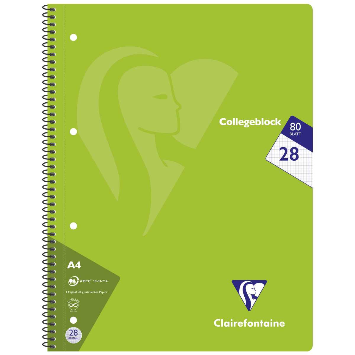 CLAIREFONTAINE Collegeblock INTENSIV A4 80 Blatt kariert Doppelrand LIN 28 90g -5 Stück SPARPACK-