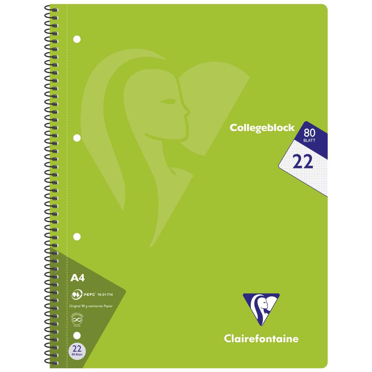 CLAIREFONTAINE Collegeblock INTENSIV A4 80 Blatt kariert LIN 22 90g -5 Stück SPARPACK-