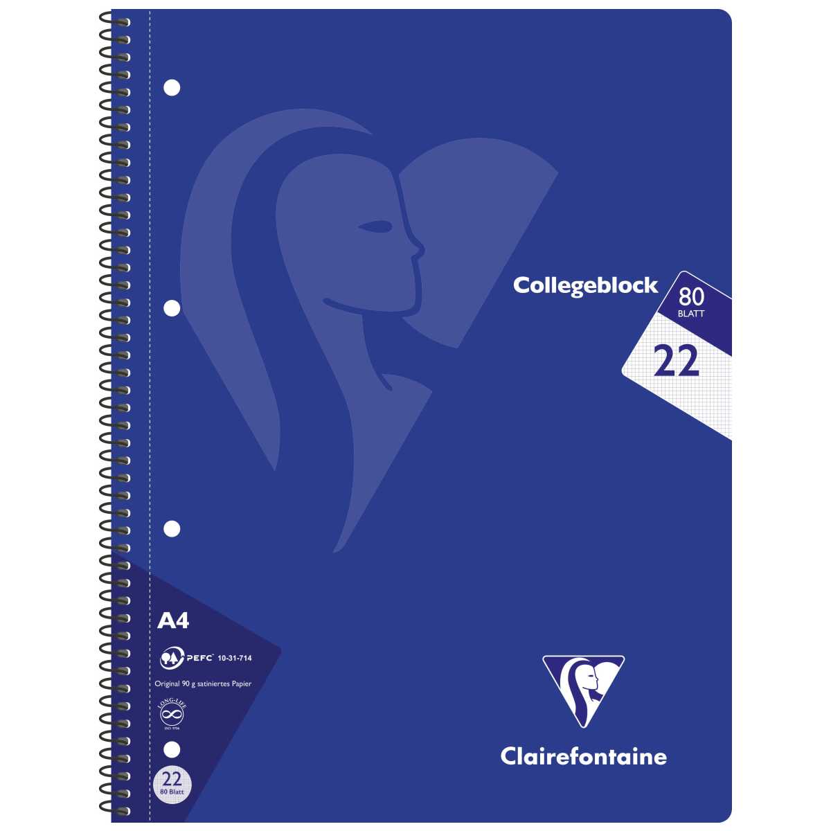 CLAIREFONTAINE Collegeblock INTENSIV A4 80 Blatt kariert LIN 22 90g -5 Stück SPARPACK-