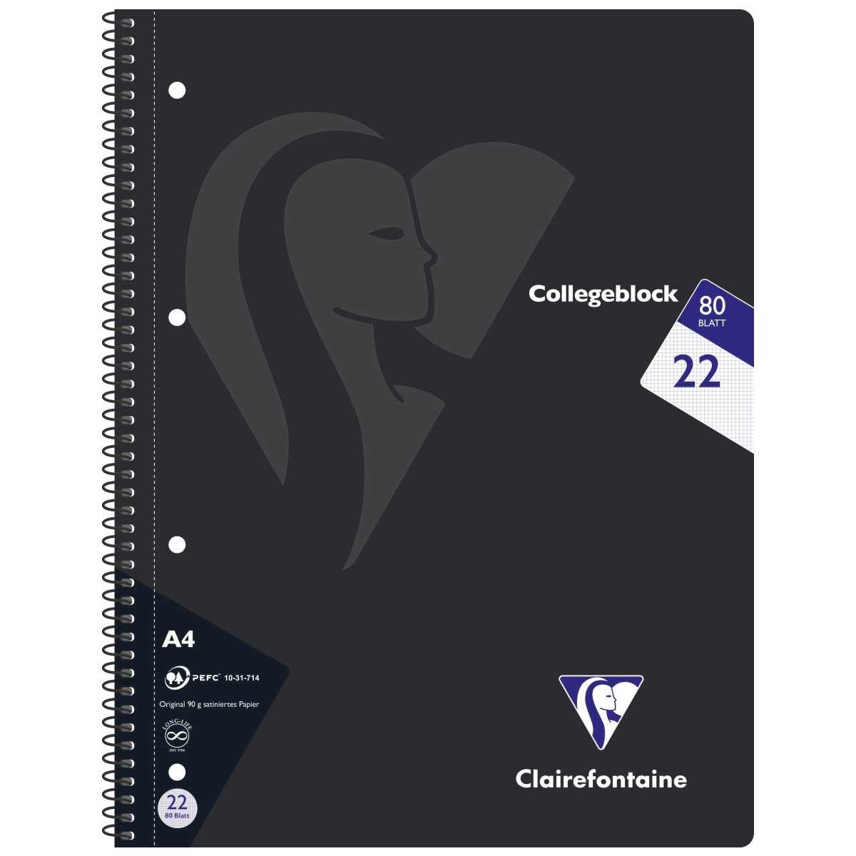 CLAIREFONTAINE Collegeblock INTENSIV A4 80 Blatt kariert LIN 22 90g -5 Stück SPARPACK-