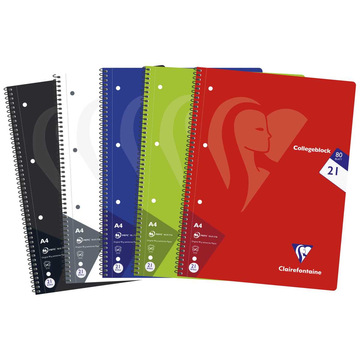CLAIREFONTAINE Collegeblock INTENSIV A4 80 Blatt liniert LIN 21 90g -5 Stück SPARPACK-