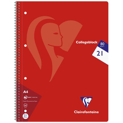 CLAIREFONTAINE Collegeblock INTENSIV A4 80 Blatt liniert LIN 21 90g -5 Stück SPARPACK-