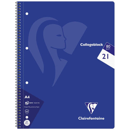 CLAIREFONTAINE Collegeblock INTENSIV A4 80 Blatt liniert LIN 21 90g -5 Stück SPARPACK-
