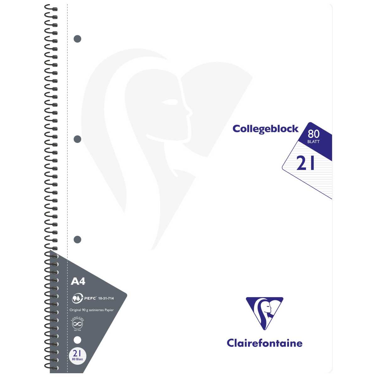 CLAIREFONTAINE Collegeblock INTENSIV A4 80 Blatt liniert LIN 21 90g -5 Stück SPARPACK-