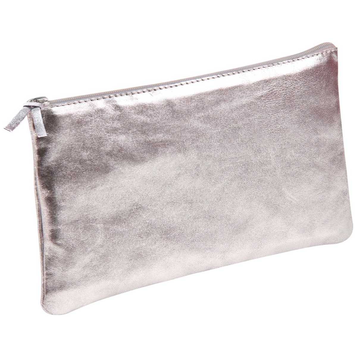 CLAIREFONTAINE Schlamperrolle flach 22 x 11cm echt Leder silber metallic