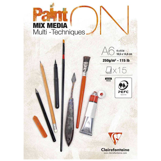 CLAIRFONTAINE Zeichenblock A6 Paint On Multi Öl Acryl Aquarell 250g 15 Blatt