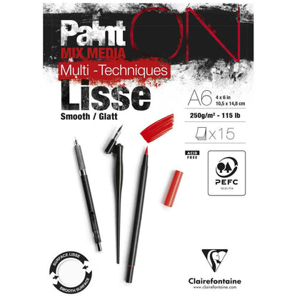 CLAIRFONTAINE Zeichenblock A6 Paint On Lisse Bleistift / Filzstift 250g 15 Blatt
