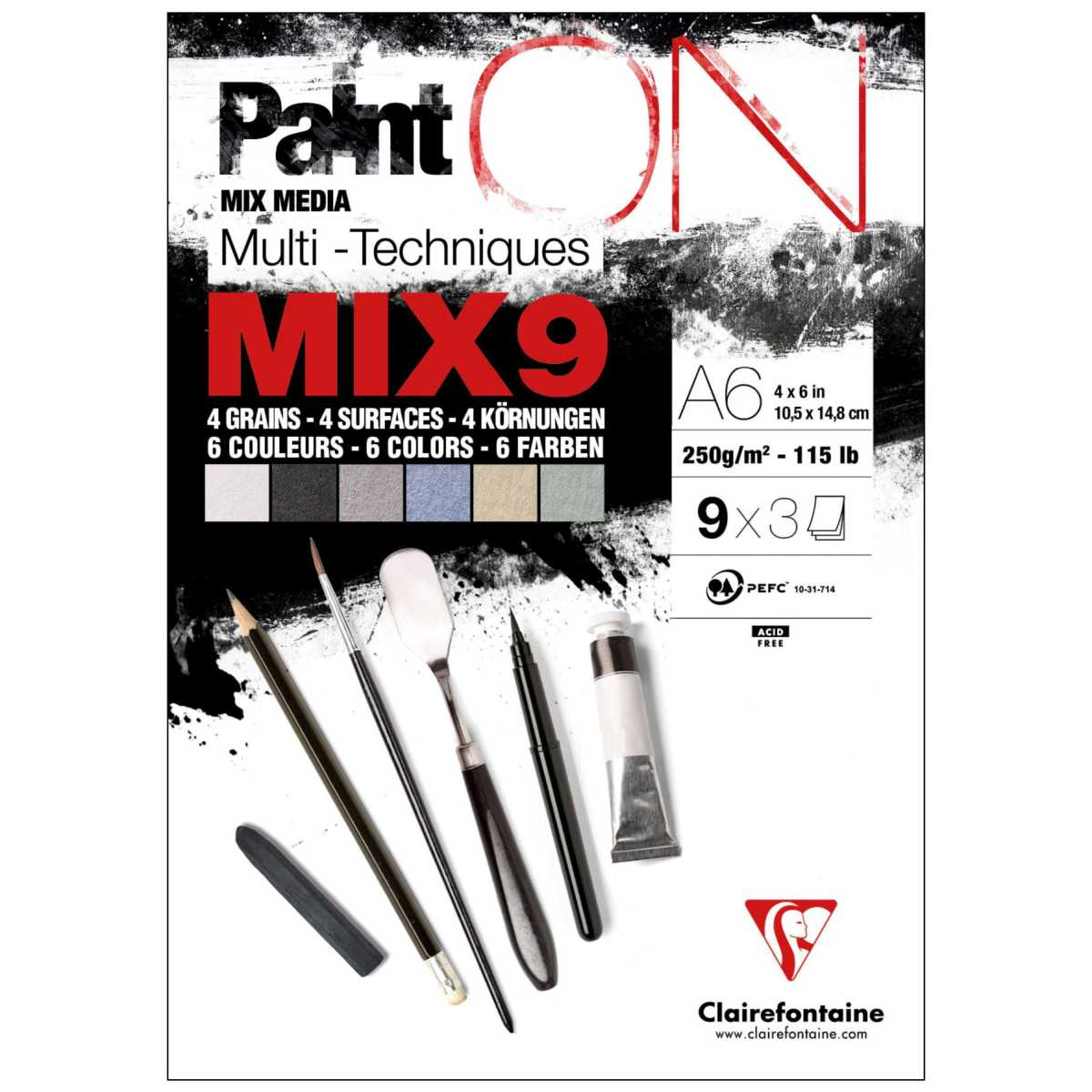 CLAIREFONTAINE Zeichenblock A6 Paint'on MIX9 250g 27 Blatt - 9 x 3 Blatt