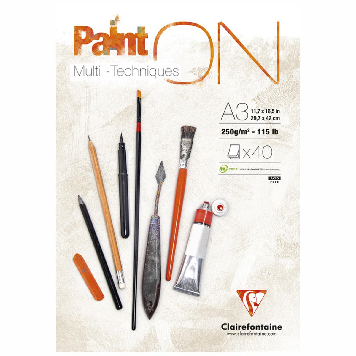 CLAIRFONTAINE Zeichenblock A3 Paint On Multi Öl Acryl Aquarell 250g 40 Blatt