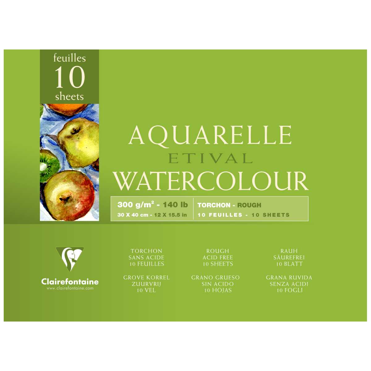 CLAIRFONTAINE Aquarellblock ETIVAL 30x40cm 300g torchon 10 Blatt