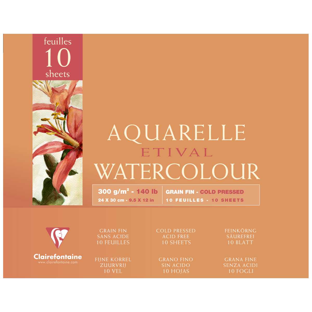 CLAIRFONTAINE Aquarellblock ETIVAL 24x30cm 300g matt 10 Blatt
