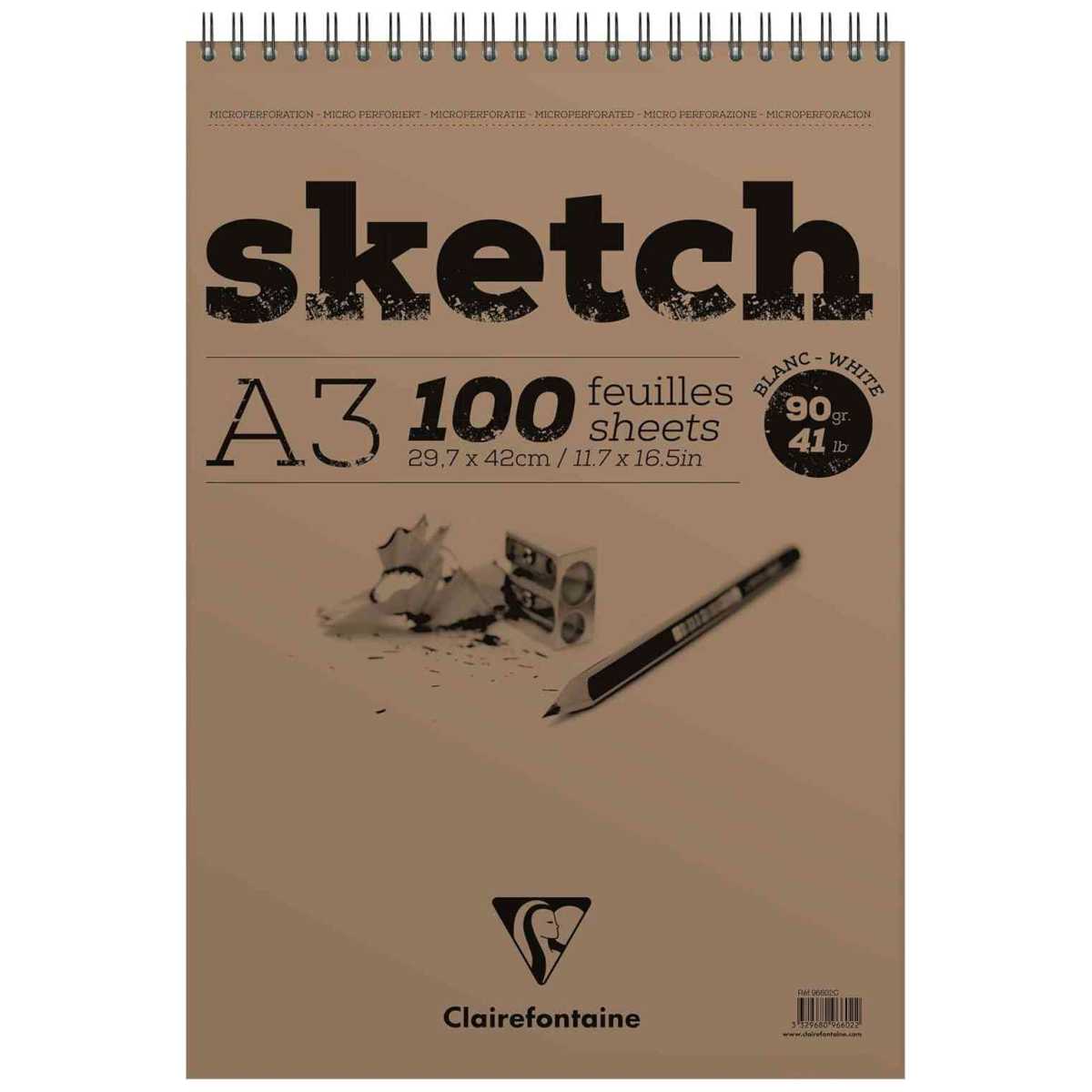 CLAIREFONTAINE Skizzenblock A3 90g 100 Blatt weiß