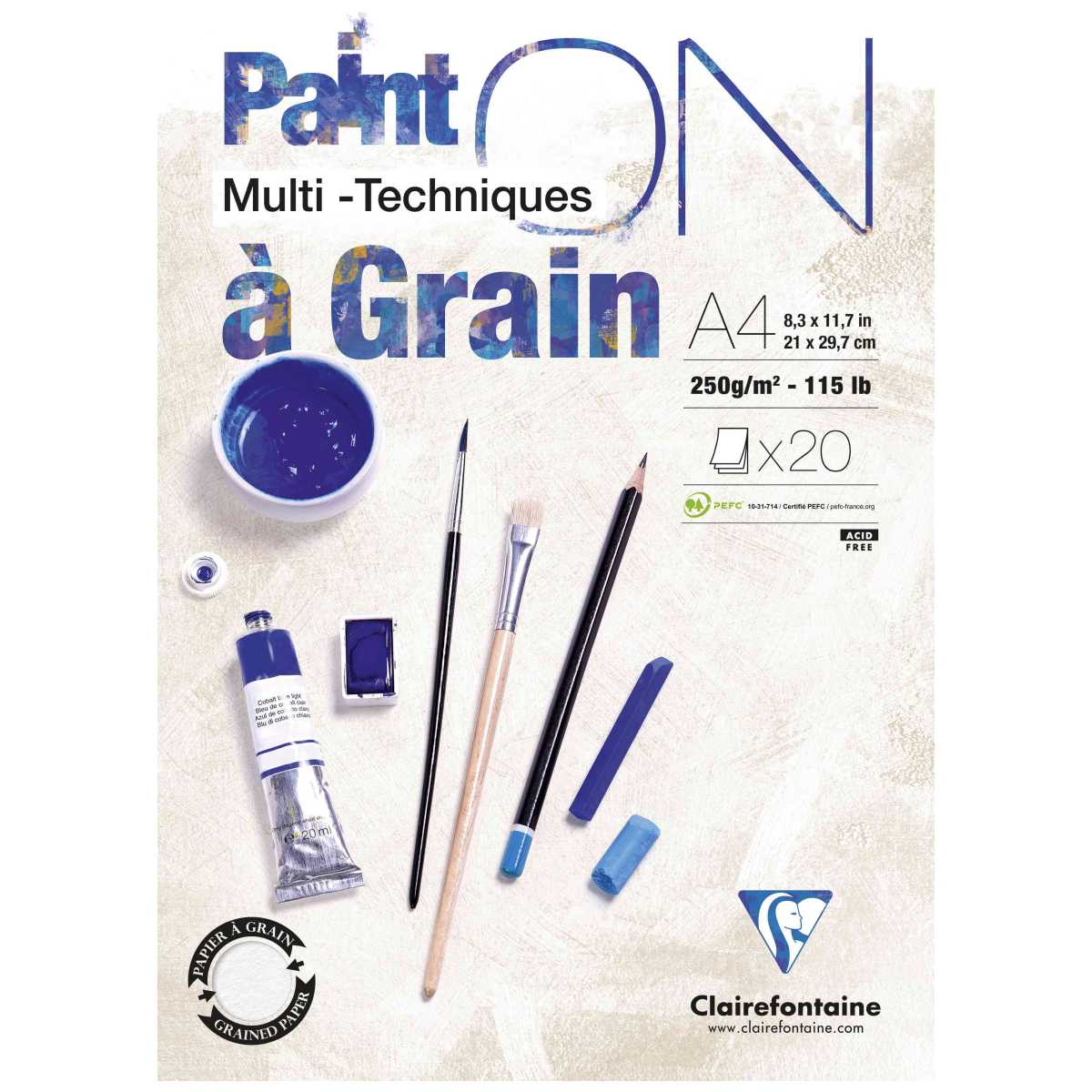 CLAIRFONTAINE Zeichenblock A4 Paint On Grain / gekörnt 250g 20 Blatt