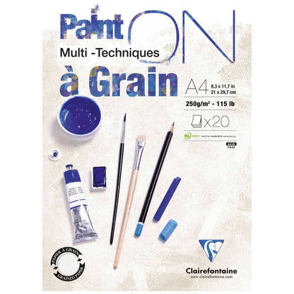CLAIRFONTAINE Zeichenblock A4 Paint On Grain / gekörnt 250g 20 Blatt