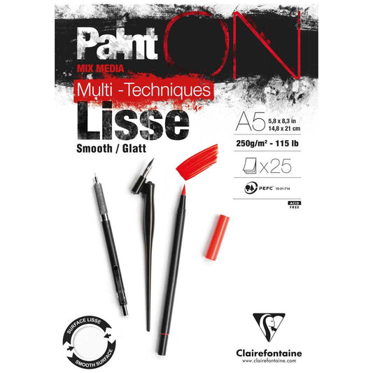 CLAIRFONTAINE Zeichenblock A5 Paint On Lisse Bleistift / Filzstift 250g 25 Blatt