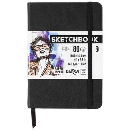 DARWI Skizzenbuch mit Gummizug A6 80 Blatt 140g schwarz