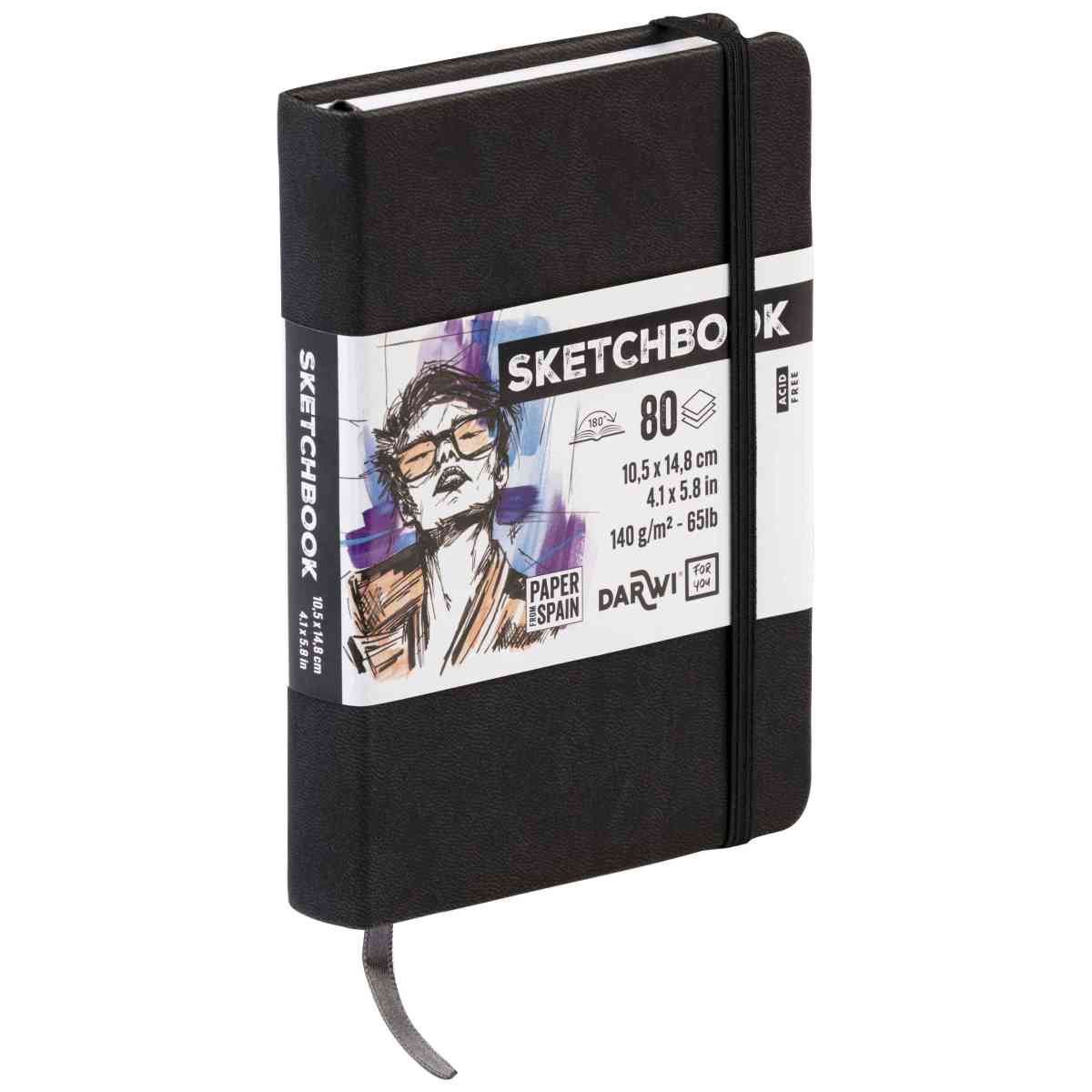 DARWI Skizzenbuch mit Gummizug A6 80 Blatt 140g schwarz