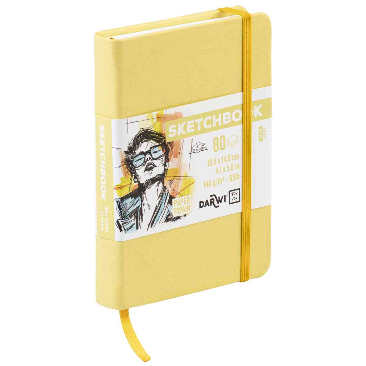 DARWI Skizzenbuch mit Gummizug A6 80 Blatt 140g hellgelb
