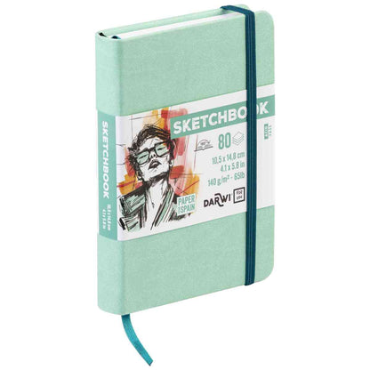 DARWI Skizzenbuch mit Gummizug A6 80 Blatt 140g wassergrün