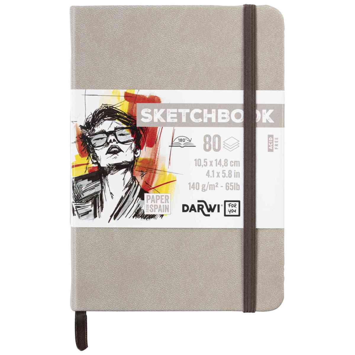 DARWI Skizzenbuch mit Gummizug A6 80 Blatt 140g maulwurf