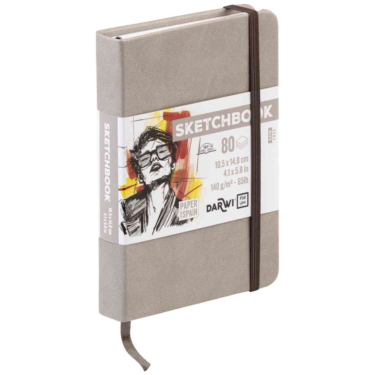 DARWI Skizzenbuch mit Gummizug A6 80 Blatt 140g maulwurf