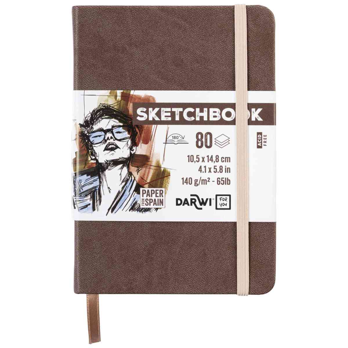 DARWI Skizzenbuch mit Gummizug A6 80 Blatt 140g braun