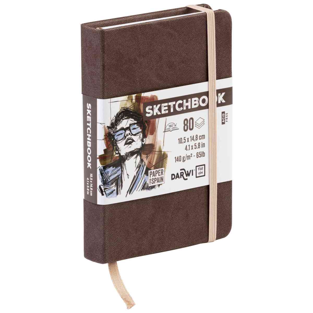 DARWI Skizzenbuch mit Gummizug A6 80 Blatt 140g braun