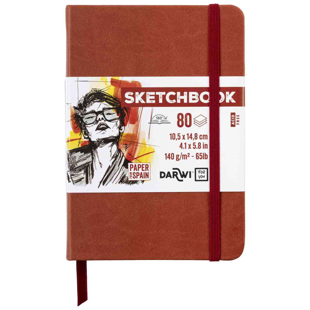 DARWI Skizzenbuch mit Gummizug A6 80 Blatt 140g terrakotta
