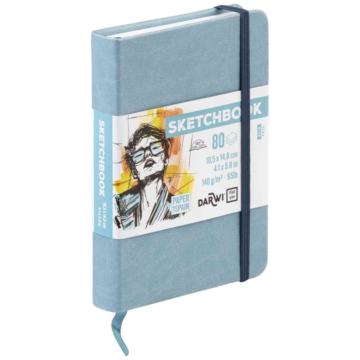 DARWI Skizzenbuch mit Gummizug A6 80 Blatt 140g hellblau