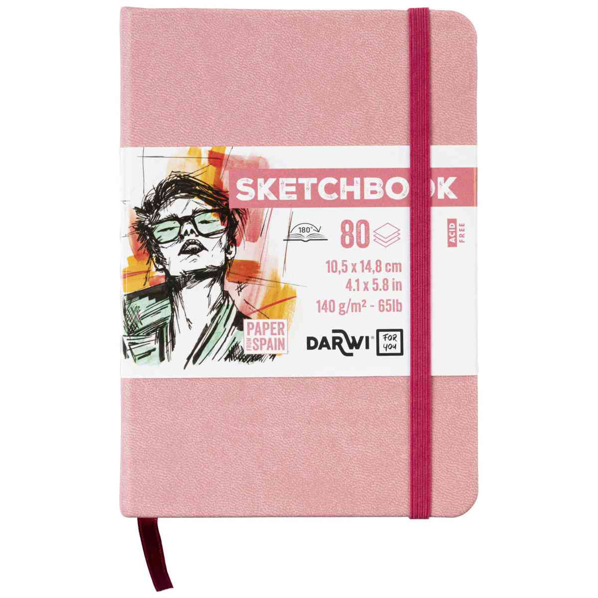 DARWI Skizzenbuch mit Gummizug A6 80 Blatt 140g hellrosa