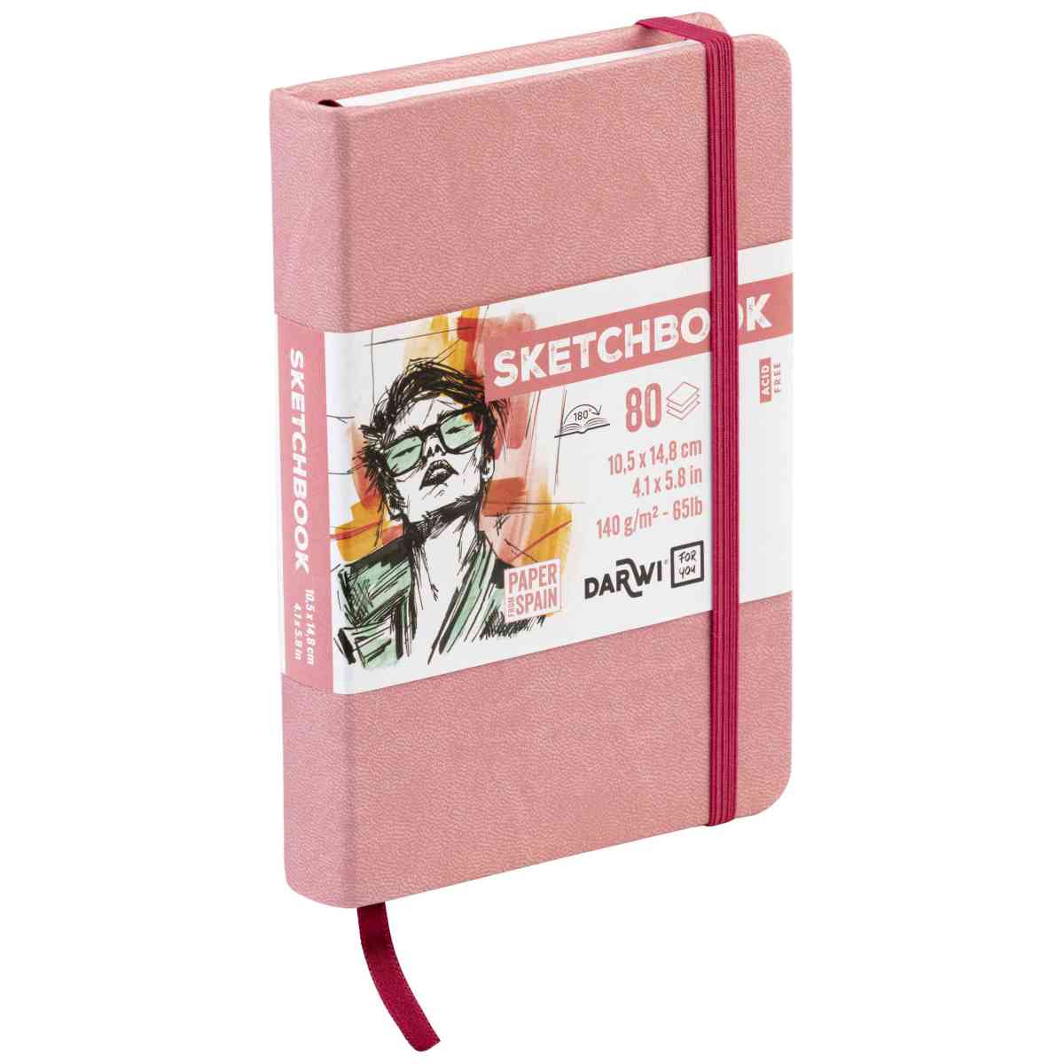 DARWI Skizzenbuch mit Gummizug A6 80 Blatt 140g hellrosa