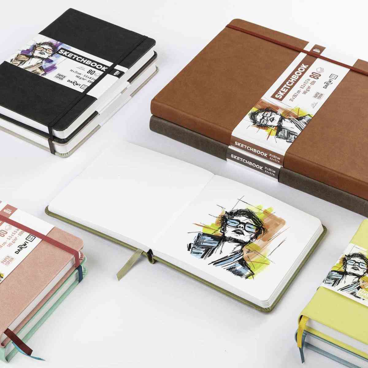 DARWI Skizzenbuch mit Gummizug A6 80 Blatt 140g hellrosa
