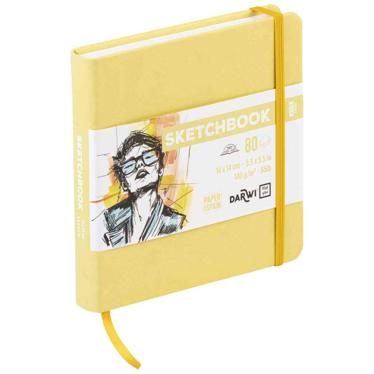 DARWI Skizzenbuch mit Gummizug 14x14cm 80 Blatt 140g hellgelb