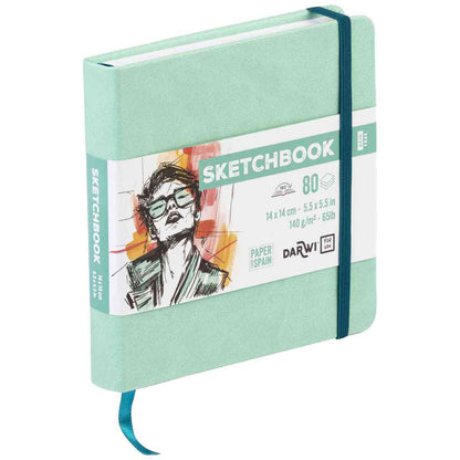 DARWI Skizzenbuch mit Gummizug 14x14cm 80 Blatt 140g wassgrü
