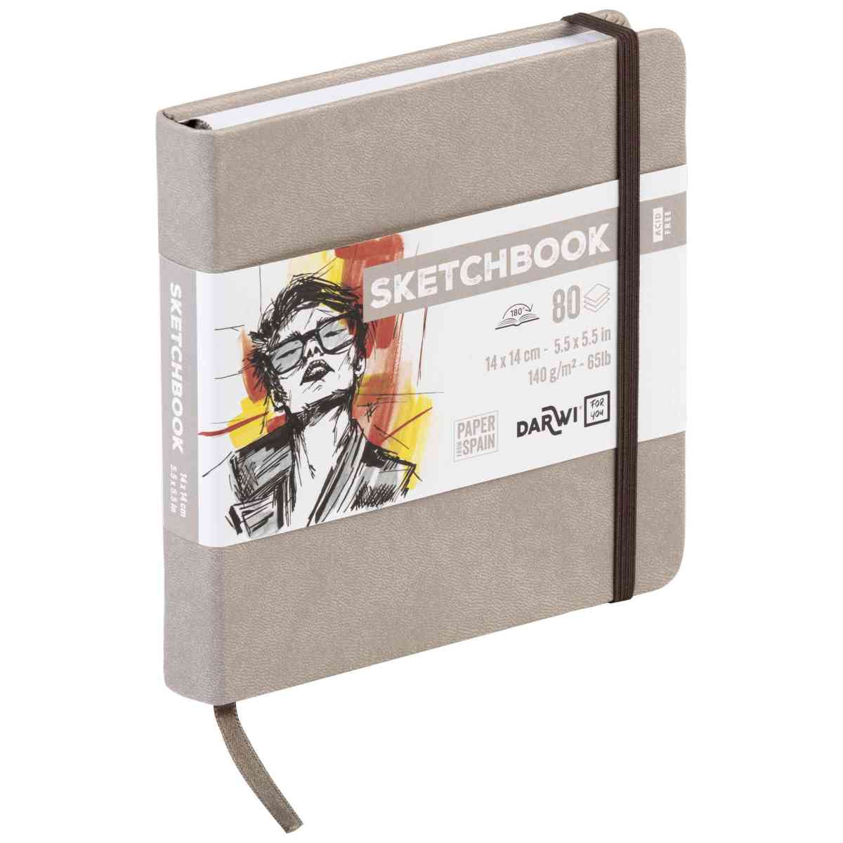 DARWI Skizzenbuch mit Gummizug 14x14cm 80 Blatt 140g maulwurf