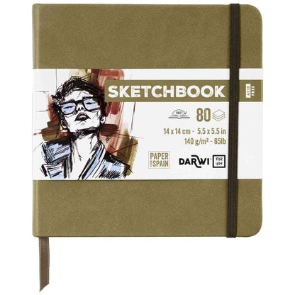 DARWI Skizzenbuch mit Gummizug 14x14cm 80 Blatt 140g khaki