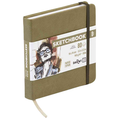 DARWI Skizzenbuch mit Gummizug 14x14cm 80 Blatt 140g khaki