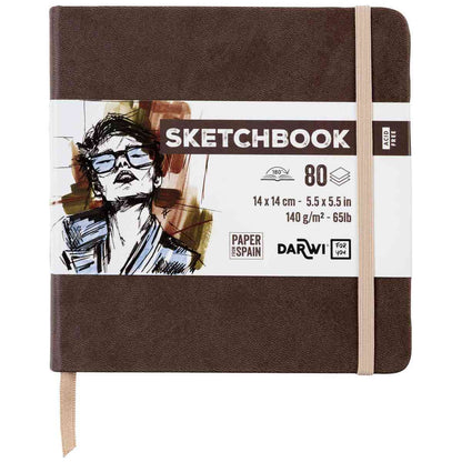 DARWI Skizzenbuch mit Gummizug 14x14cm 80 Blatt 140g braun