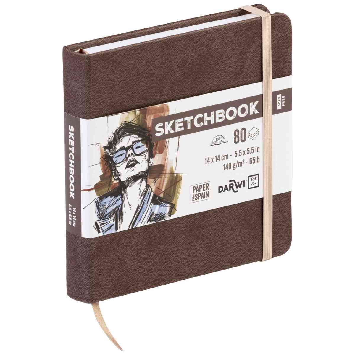 DARWI Skizzenbuch mit Gummizug 14x14cm 80 Blatt 140g braun