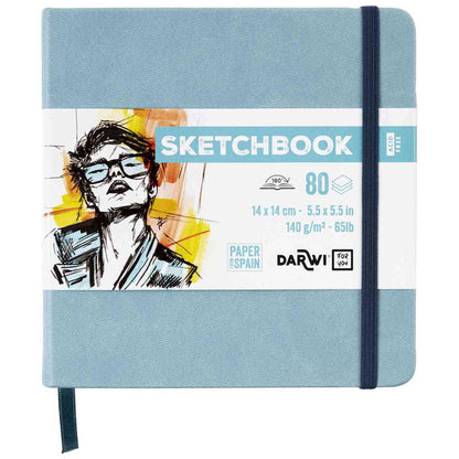 DARWI Skizzenbuch mit Gummizug 14x14cm 80 Blatt 140g hellblau