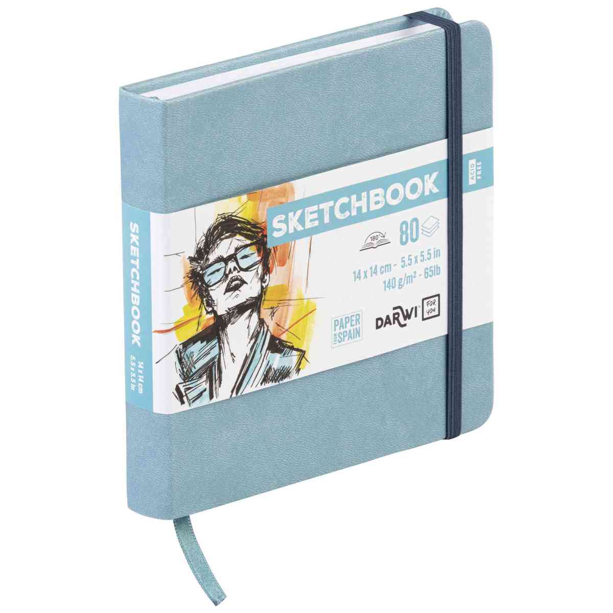 DARWI Skizzenbuch mit Gummizug 14x14cm 80 Blatt 140g hellblau