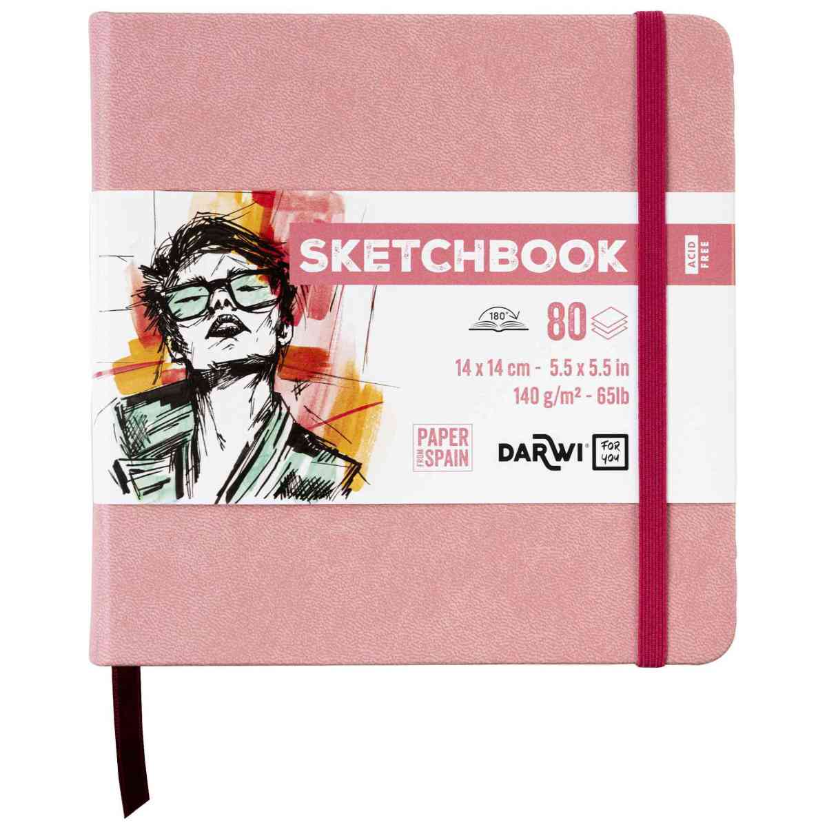DARWI Skizzenbuch mit Gummizug 14x14cm 80 Blatt 140g hellrosa